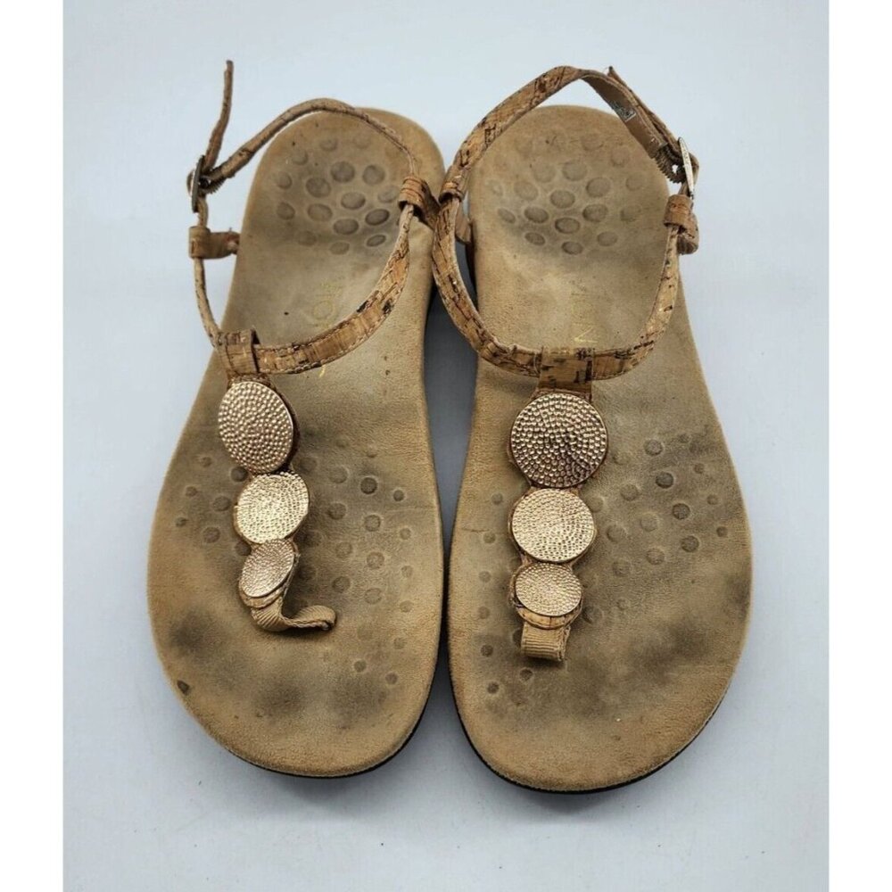 Vionic Women's Orthaheel Lizbeth Gold Medallion Cork T Strap Sandals Size 11
